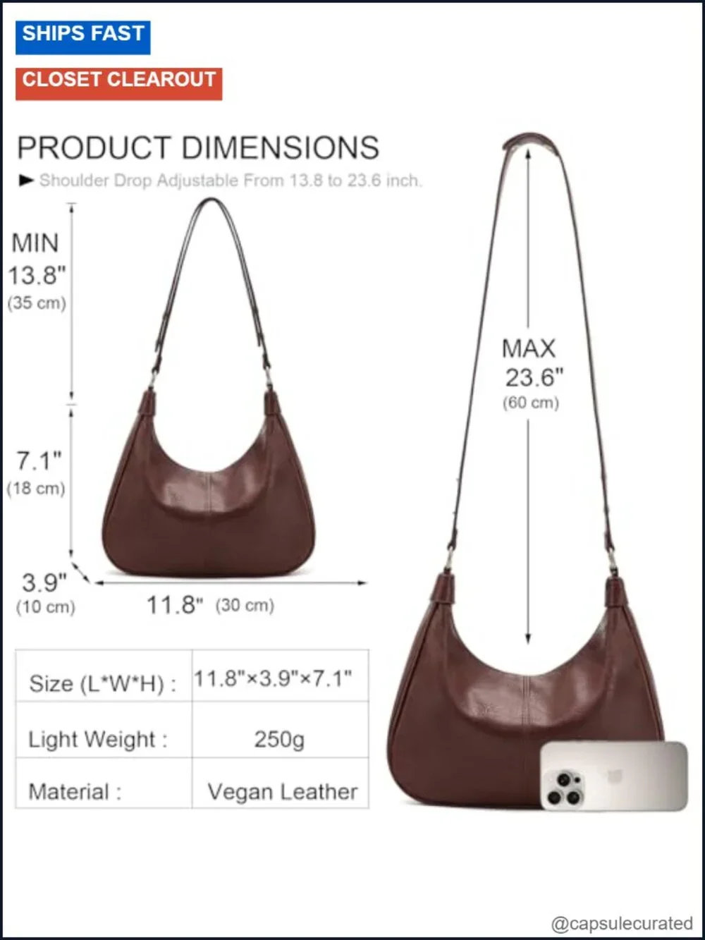 Foldable Vegan Leather Hobo Bag Shoulder Crossbody Purse